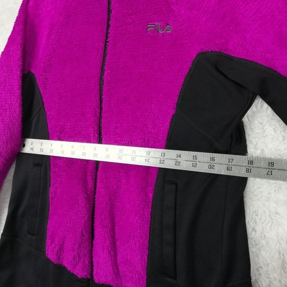 Fila Sport Womens Jacket Fleece Faux Fur Purple Black Full Zip Pockets Front M - Picture 5 of 12